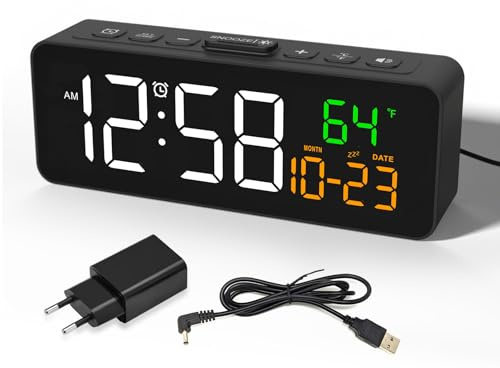 Digital Wecker Klein, Nachttisch Wecker mit Temperaturanzeige, Datum, 4 Helligkeit, 3 Lautstärke, Snooze, 12/24 Stunden, Wecker Laut für Wohnzimmer Schlafzimmer