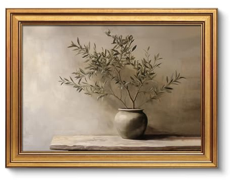 ARPEOTCY Vintage Goldener Rahmen Wandbilder Wohnzimmer, Wanddeko mit, Leinwand Bilder Wandbilder für Wohnzimmer & Schlafzimmer, Tontopf 40.5L x 30.5W
