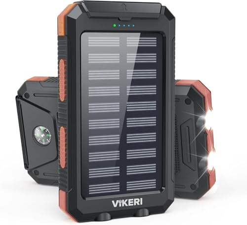 Vikeri Power Bank Chargeur Solaire 26800 mAh, Batterie Externe Solaire Etanche, Port USB-C pour Une Charge Rapide, Batterie Solaire avec 4 Prises, pour Smartphones, Tablettes, etc. (Orange)