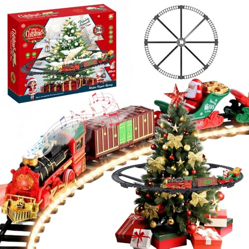 Nzkeuf Weihnachtszug für den Tannenbaum Set, Klassisches Weihnachtsbaum Zug mit Dampfeffekt und Sound, Weihnachtszug Elektrisch um den Baum, Weihnachtsspielzeuggeschenke für Kinder und Erwachsene