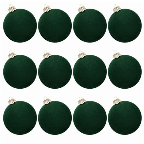 12 Stück Weihnachtskugeln Samt 6cm – Velvet Christmas Balls, Flocked Plastic Christmas Baubles, Langlebig & Bruchsicher – Weihnachtsbaumkugeln für Familie, Party & Festliche Dekoration (Grün)