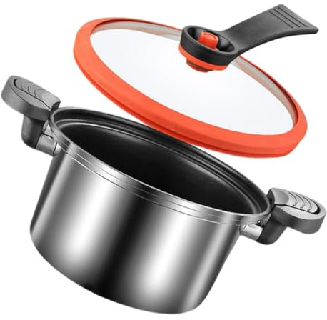 LIFKOME Edelstahl Druckkochtopf mit Glasdeckel Induktionsgeeignet Hitzeisolierte Griffe Langsames Garen und Schmoren Vielseitiger Suppentopf für Gasherd und Alltag