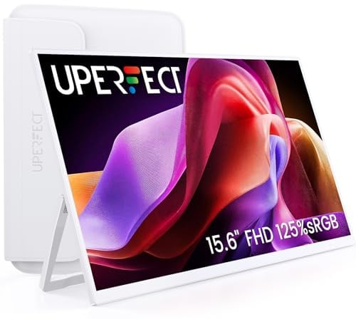 UPERFECT Écran Portable 15.6“ 125% sRGB Moniteur Portable Blanc avec Housse, 2000:1 Contraste FHD HDR Eyecare - Béquille à 180° & VESA, Écran Secondaire pour Mac Laptop Mini PC Consoles de Jeux