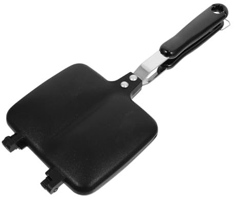 BESPORTBLE Antihaft Sandwichpfanne aus Aluminium Doppelseitiges Heizgerät Schwarzes Küchenkochgeschirr für Offenes Feuer Vielseitiger Sandwichmaker und Waffeleisen