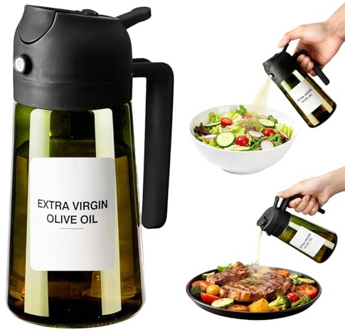 JIMYIU 16oz / 470ml Glas-Öl-Sprühflasche - 2-in-1 Olivenöl-Spender Küchenhelfer für Heißluftfritteusen, Salate, Braten, Grillen und Backen (grün)