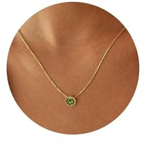 AOSWUD Geburtsstein Kette Damen 12 Monate,18K Vergoldete Halskette mit Geburtsstein Anhänger,Verstellbare Goldkette,Geschenk zum Geburtstag