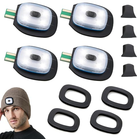 iwui 4pcs USB Rechargeable Light for LED Beanie Hats | 3 Brightness Modes Hands-Free Flashlight, Beanie Hat with Light for Outdoor Work Camping Fishing Walking Night Running