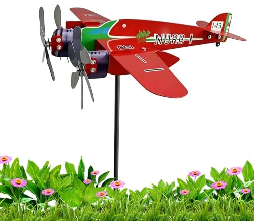 Generico Wind Spinner for Outdoors, Vintage Metal Airplane Marker, Plane Windmill | for Parties in the Courtyard, Garden, Pedestrian Crossing, Path, Terrace and Corridor