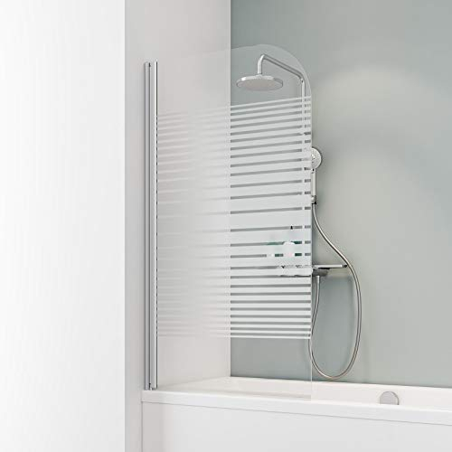Schulte D1650 Duschwand Komfort, 80 x 140 cm, 5 mm Sicherheitsglas Querstreifen, alu natur, Duschabtrennung für Badewanne