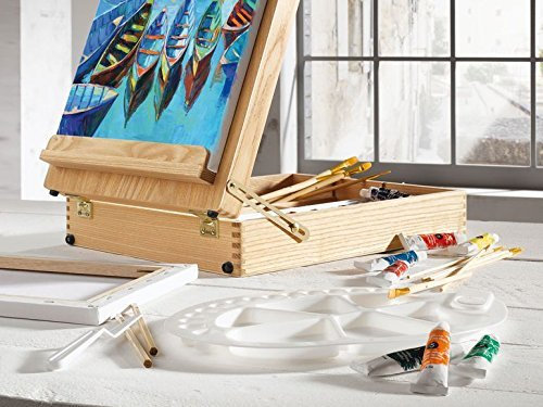 CRELANDO Malkasten Set mit Geflochtenem Kopfteil + Malerei + Pinseln + Leinwand + Malerei mit 50 Zubehörteilen