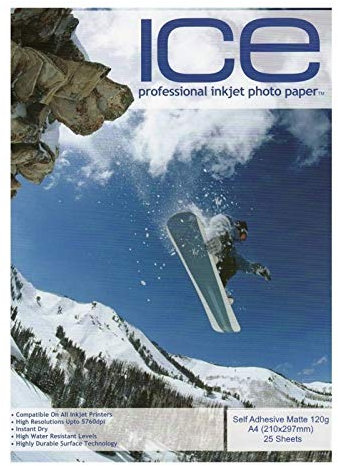 Refresh Cartridges Ice Matte Coated A4 Self Adhesive Inkjet Photo Paper 120gsm - 25 Sheets