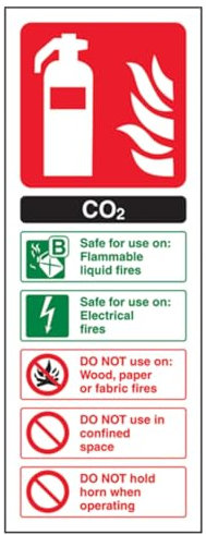 V Safety Co2 Id Fire Extinguisher Sign - Portrait - 100mm x 280mm - 2mm Rigid Plastic