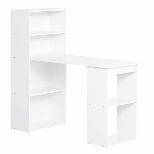 HOMCOM Scrivania Computer con Libreria Porta PC Salvaspazio, Tavolo da Pranzo per Ufficio e Studio, 120x55x120 cm, Bianco