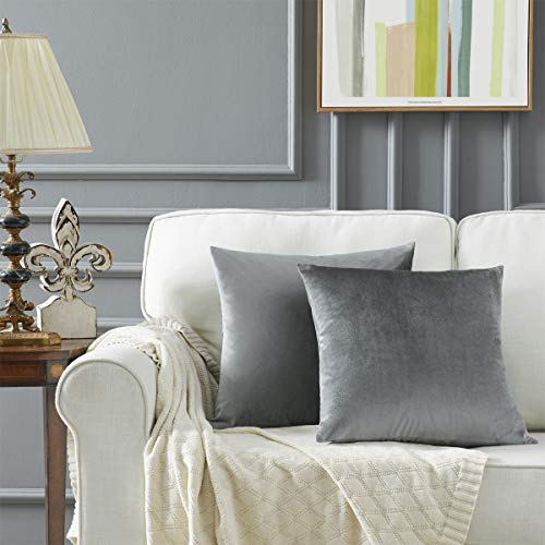 GIGIZAZA 2er Set Dunkel Grau Kissenbezug Samt Kissenbezüge Dekorative Kissenhülle Sofakissen Zierkissen deko Dekokissen für Wohnzimmer Schlafzimmer Sofa Auto 45cmx45cm