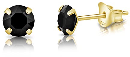 DTPsilver * Petites * Boucles d'oreilles/Clous en Argent Fin 925 Plaqué Or Jaune et Cristaux de Swarovski® Elements Ronds - Diamètre: 5 mm - Couleur: Noire