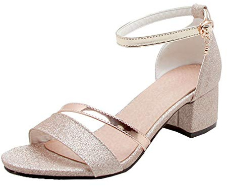 MISSUIT Damen Riemchensandaletten Glitzer Sandaletten mit Blockabsatz 5cm Absatz Open Toe Sandalen Schuhe