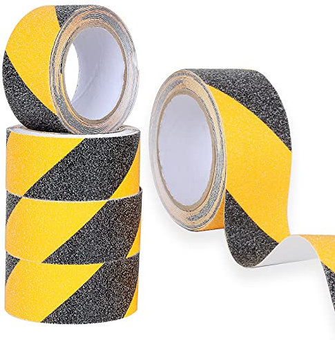 AHUNTTER 5 Pack Anti Slip Safety Tape 50mm x 5M Hazard Warning Grip Tape for Stairs High Traction Self Adhesive Safety Marking Barrier Tape for Floor Steps Deck Indoor Outdoor - Black Yellow