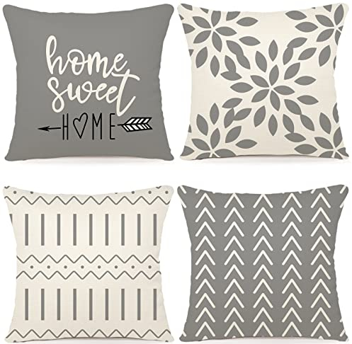 YCOLL Kissenbezug 4er Set Kissenbezüge leinen Kissenhülle Dekokissen für Sofa Gartenbett Couch Kissen 55x55cm