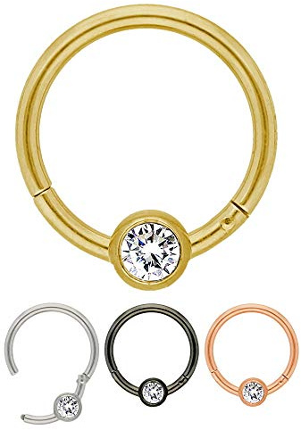 Treuheld® Segmentring-Clicker Piercing mit Kristall | 4 Farben - 36 Größen