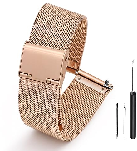 Adallor® Bracelet de Montre 14-24mm pour Homme et Femme | Bande de Métal pour Montre Classique et Connectée, Avec Outils et Barre à Ressort (12 mm, Or Rose)