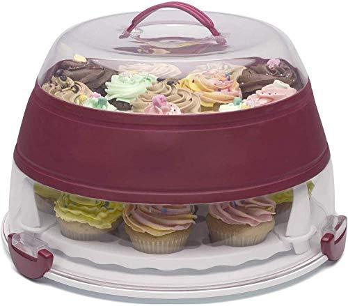 Porta cupcake pieghevole a 2 strati, 24 fori, facile da trasportare per muffin, biscotti o dessert alle feste, viola