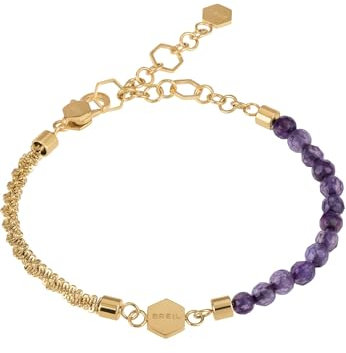 BREIL - Bracciale da Donna Collezione KALEIDO TJ2998 - Gioielli Donna - Bracciale Donna con Catene di Diverso Stile con Pietre in Ametista Viola, Trasformabile in Cavigliera - IP Gold - 21 cm