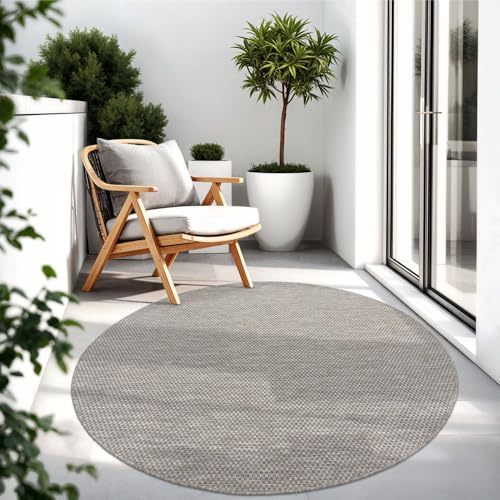 TT Home Teppich Für Outdoor Wetterfest Küchenteppich Balkon Terrasse Unifarbenes Design Modern, Farbe:Grau, Größe:80 cm Rund