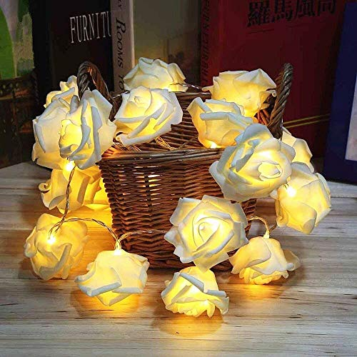 Runaup LED Rose Blume Lichterketten, 20 LED Warmweiß Batteriebetrieben Lichterketten dekorative Lichter für Geburtstag Party Hochzeit Festival