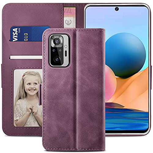 YATWIN Handyhülle Xiaomi Redmi Note 10 Pro Hülle, KlapphülleXiaomi Redmi Note 10 Pro Premium Leder Brieftasche Schutzhülle [Kartenfach] [Magnet] [Stand] Handytasche Case, Weinrot