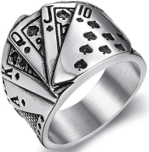 Königliche Leiter Ring für Männer, Pokerkartenring, Spielkartenringe, Edelstahl-Spitzen, Glücksbringer für echte Poker, Amulett, Nein, Nein,