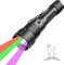 WindFire 4 Color in 1 Tactical Torch, Rechargeable, Handhedl Torch with Red UV Green White Light, Zoomable Waterproof LED Torches with 18650 Battery for Camping Hunting Fishing Detect