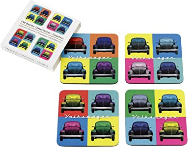 BRISA VW Collection - Volkswagen Getränke-Glas-Kork-Untersetzer mit MDF Beschichtung und Käfer Design (4ER Set/Multicolor/Bunt)
