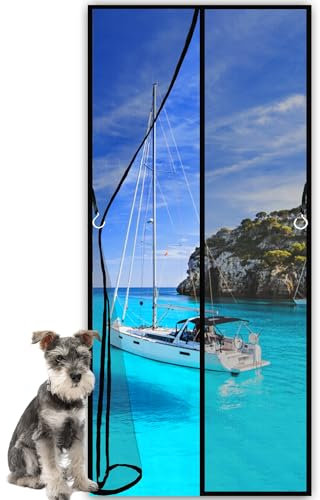 Zanzariera Magnetica Porta Finestra Zanzariera Porta, Velcro Adesivo, Si Chiude da Sola, Adatto Per Porta Finestra Balcone 115 x 210 cm Nero