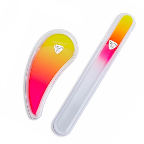 Tschechische Glas-Nagelfeilen für natürliche Nägel, 2-teiliges Set, komfortable ergonomische, Karpaltunnellösung für die Nagelpflege von Bona Fide Beauty Czech Glass
