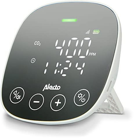 Alecto AQ30 CO2-Messgerät mit NDIR-Sensor, Luftqualitätsmonitor mit Ampelanzeige, CO2-, Temperatur- und Feuchtigkeitsmessung, Alarmfunktion, Netzbetrieb, für Zuhause, Schule und Büro