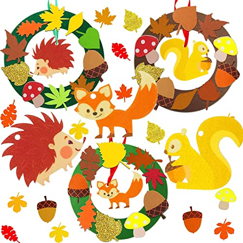 Bastelset für Kinder - Winter und Herbst Kränze, Filz Igel, Erntedankfest Dekoration - Herbstzeit Basteln