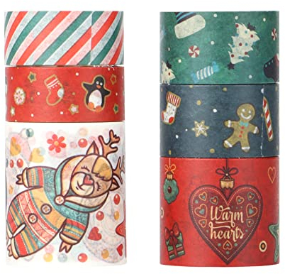 6 Rollen Washi Tape Set - 40/30/20/15 mm breit, gefüllt mit Weihnachtselement, perfekt für Ihre Weihnachtsfeier Dekoration, Geschenkverpackung, Spielbedarf