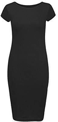 Colop Ladies Womans Cap Sleeve Midi Dress Bodycon Summer Maxi Midi Dress Plus Size (Black, 20-22)