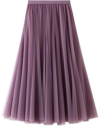 Daysskk - Gonna in tulle da donna, linea A, maxi gonna, elastico in vita, lunghezza unica, viola., Einheitsgröße
