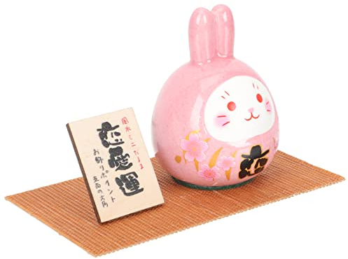 ABOOFAN Japanische Glückskatze Porzellan Hase Japanische Glücksbringer Keramik Kaninchen Figur Statue Tierfigur Dekofigur Tischdeko für Neujahr Geburtstag Ostern Balkon Deko Rosa