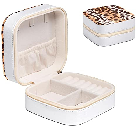 Schmuckkästchen Leopard-Muster Travel Jewelry Storage Case Tragbarer Schmuck Organizer mit Reißverschlüssen