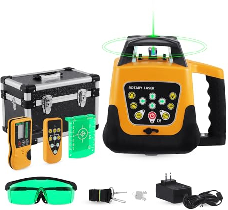 Iglobalbuy Livella Laser Rotante 360° Autolivellante Raggio Verde, Raggio d'azione Fino A 500m di diametro, Orizzontale e verticale, con Telecomando, ricevitore laser (Rotary Laser)