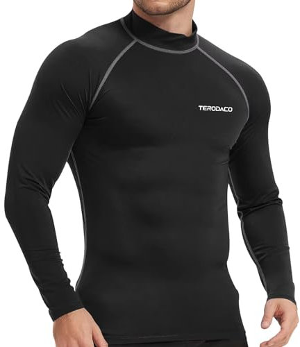 TERODACO Rash Vest Mens Long Sleeve Swimming Shirts for Men UV Sun Protection Compression Wetsuit Top Mens Diving Surfing Rash Guard Base Layer,Fast Dry Stretchy Breathable 226 Black Grey L