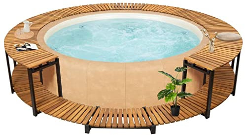 KOIECETA Akazienholz Massiv Whirlpool Verkleidung Witterungsbeständig Umrandung Poolumrandung Poolverkleidung 273x53cm Aluminiumrahmen, (V31009)