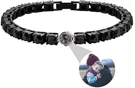 Personalisiertes Foto Armband Projektion Armband mit Bild im Stein Hip Hop Iced Out Ich Liebe Dich Armband 100 Sprachen für Männer Herren Vater Papa Geburtstag Vatertag Geschenk