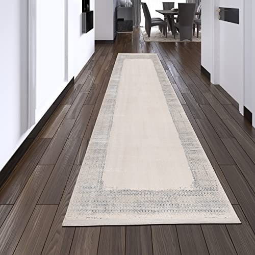 Teppich-Traum Teppich Eleganter Designer Flur Hauptsympathisch Pflegeleicht Glänzend Pflegeleicht - blau-weiß, 80 x 300 cm