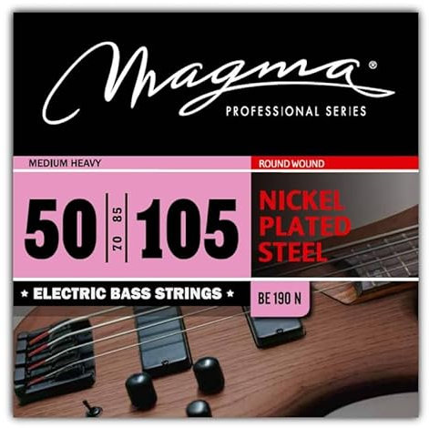 Magma - 1 Juego de Cuerdas para Bajo Eléctrico de Acero Niquelado – Tensión Pesado Medio, Escala 34 pulgadas - Set de 4 cuerdas (.050 - .070 - .085 - .105) – BE190N