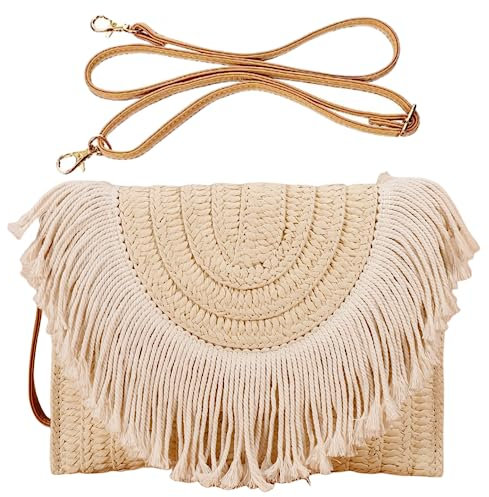 HINGTAT Bolso de mano de paja para mujer, bolso cruzado de paja, bolsas de playa para mujer, bolsa de tela de paja, bolsa de fiesta para fiesta de noche, 03-blanco