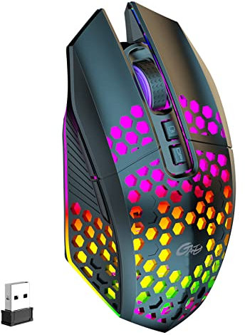 HUIOP Souris sans Fil 2.4G Souris d'ordinateur Portable sans Fil pour Ordinateur Portable avec récepteur USB Lumière LED colorée 800/1200/1600 Dip à 3 Niveaux Batterie Rechargeable intégrée,Souris d