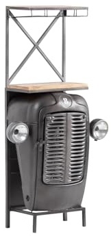 Woodkings Barregal im Traktor-Design | 90x154x38 cm - Robustes Metall & Mangoholz I Ablage mit Integriertem Glashänger - Vielseitiges Regal für Küche und Bar